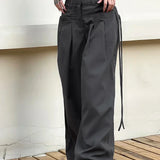 Shirring Women High Waist Y2k Streetwear Casual Suit Loose Office Lady Pants