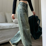 Vintage 90s Waist Distressed Baggy Wide Leg Jeans