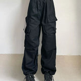 Women Hip Hop High Waist Vintage Wide Leg Streetwear Elastic Pants