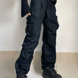 Women Hip Hop High Waist Vintage Wide Leg Streetwear Elastic Pants