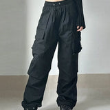 Women Hip Hop High Waist Vintage Wide Leg Streetwear Elastic Pants