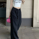 Vintage High Waist Polka Dot Wide Leg Jeans