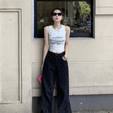 Vintage High Waist Polka Dot Wide Leg Jeans