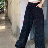 Vintage High Waist Polka Dot Wide Leg Jeans