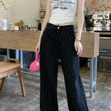 Vintage High Waist Polka Dot Wide Leg Jeans