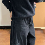 Women Pockets Elastic Waist Denim Wide Leg Streetwear Pants