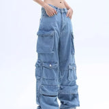Vintage Multi-pocket Cargo Wide Leg Jeans