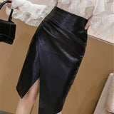 New PU Leather Office Lady High-Waist Slim Midi Skirt Bottom