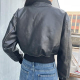 Stylish Short Bomber Leather Jacket Chic Zip Closure Leather Jacket