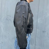 Stylish Short Bomber Leather Jacket Chic Zip Closure Leather Jacket