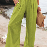 Autumn Winter New Quick Sell Cotton Hemp High Waist Pull Elastic Waist Women's Casual Pants