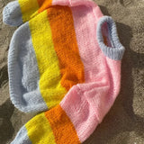 Rainbow Striped Printed Loose Knitted Pullover Women Fashion O Neck Long Sleeve Sweater