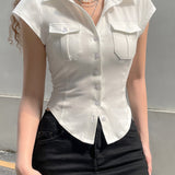 Button Pockets Collar Pockets Shirt