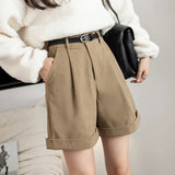 Retro High Waist Corduroy Casual Boyfriend Style Women Shorts 2025 Shorts