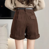 Retro High Waist Corduroy Casual Boyfriend Style Women Shorts 2025 Shorts