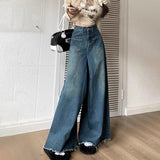 Wide-Legged Trousers Female New Burlap Design Versatile Loose Thin Skirt Jeans