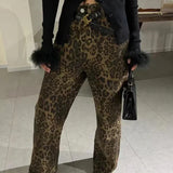 Retro Leopard Print Casual Harajuku High Waist Loose Fashion Trouser