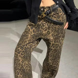 Retro Leopard Print Casual Harajuku High Waist Loose Fashion Trouser