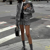 Retro Plaid Pleated Lapel Office Two Piece Set