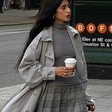 Retro Plaid Pleated Lapel Office Two Piece Set
