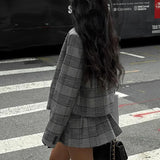 Retro Plaid Pleated Lapel Office Two Piece Set