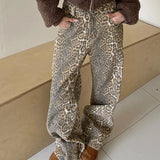Retro Y2K American Street Leopard Girl Korean High Waist Straight Baggy Trouser