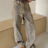 Retro Y2K American Street Leopard Girl Korean High Waist Straight Baggy Trouser
