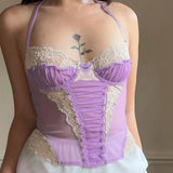 Lace Stitching Gothic Mesh Corset Crop Top