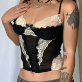 Lace Stitching Gothic Mesh Corset Crop Top
