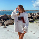 Round Neck Printed Knitted Loose Pattern Pullover Women Long Sleeve Sweater