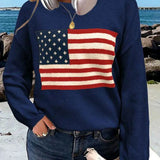 Round Neck Printed Knitted Loose Pattern Pullover Women Long Sleeve Sweater
