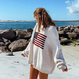 Round Neck Printed Knitted Loose Pattern Pullover Women Long Sleeve Sweater