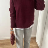 Round Neck Pullover Loose Jumper For Women Solid Sleeve Bottom Shirt Cosy Casual Sweater