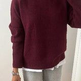 Round Neck Pullover Loose Jumper For Women Solid Sleeve Bottom Shirt Cosy Casual Sweater