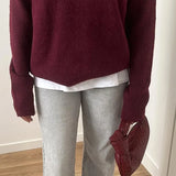 Round Neck Pullover Loose Jumper For Women Solid Sleeve Bottom Shirt Cosy Casual Sweater
