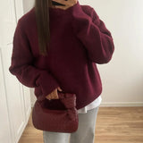 Round Neck Pullover Loose Jumper For Women Solid Sleeve Bottom Shirt Cosy Casual Sweater