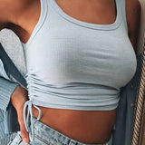 Ruched Sleeveless Tank Casual Fashion High Street Tie Up Croptop Crop Tops