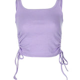 Ruched Sleeveless Tank Casual Fashion High Street Tie Up Croptop Crop Tops