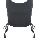 Ruched Sleeveless Tank Casual Fashion High Street Tie Up Croptop Crop Tops