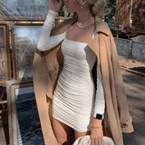Ruched Long Sleeve Bodycon Sexy Party Elegant Streetwear 2025 Autumn Winter Mini Dress