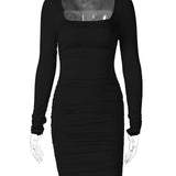 Ruched Long Sleeve Bodycon Sexy Party Elegant Streetwear 2025 Autumn Winter Mini Dress