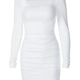 Ruched Long Sleeve Bodycon Sexy Party Elegant Streetwear 2025 Autumn Winter Mini Dress
