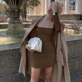 Ruched Long Sleeve Bodycon Sexy Party Elegant Streetwear 2025 Autumn Winter Mini Dress