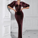 Backless Puff Lantern Sleeve Maxi Dress