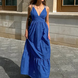 Women's Patchwork Sleeveless Solid Maxi Dress