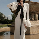 Long Sleeved Ruffled Slit Maxi Dress for Women