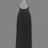 Halter Neck Lace Patchwork Black Maxi Dress