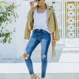 Women's Jeans Blue Hight Waist Streetwear Ripped Casual Fashion Denim Pencil Pants
