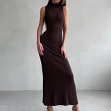 Women's Sleeveless Turtleneck Maxi Dress