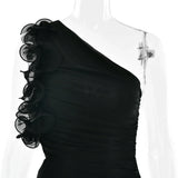 One Shoulder Ruffles Women Maxi Dress
